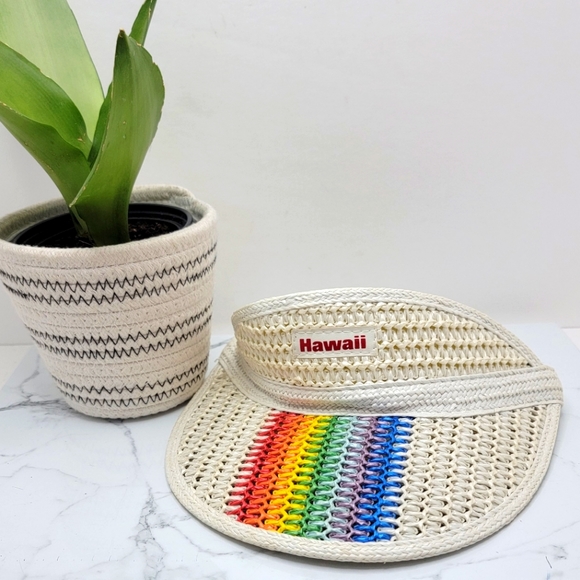 American Vintage Accessories - American Vintage | Hawaii rainbow white straw sun visor hat | one size